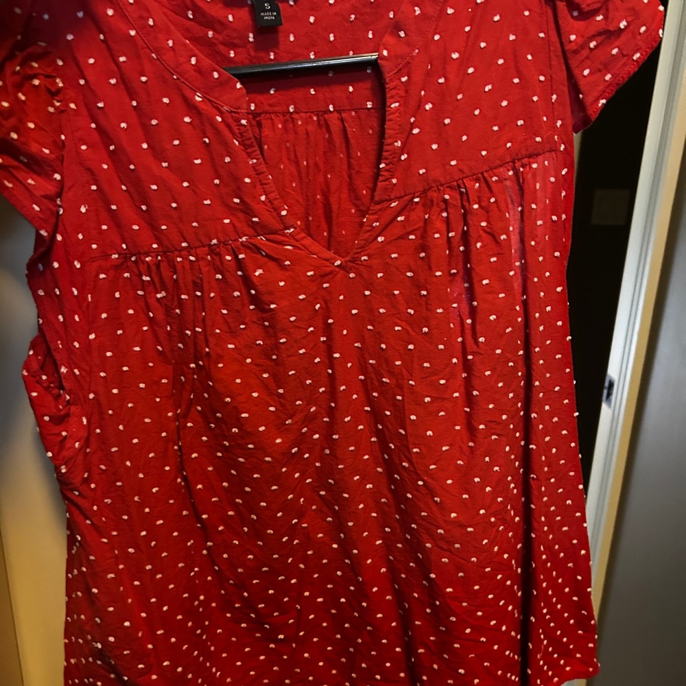 Banana Republic Red/Orange and White Polka Dot Blouse